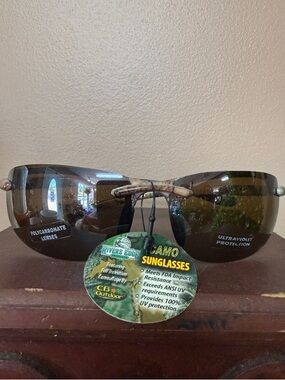 Camo Rimless Sunglasses with Brown Lenses